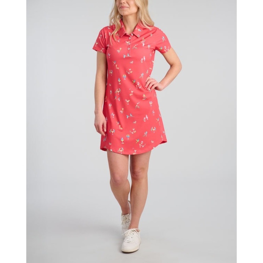 William Murray Birdie Juice Golf Dress Coral Red Parrot Cocktail Print Small